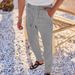 Men's Clothing New Cotton And Linen Loose Trousers Men's Straight Solid Color Casual Drawstring Trousers Men_viptrois.com