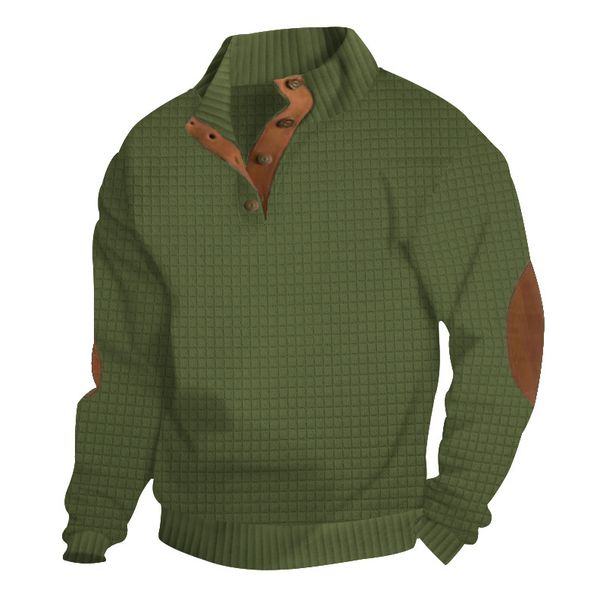 Men's Casual Long Sleeve Knit Sweatshirt With Stand Collar - Lightweight & Breathable For Spring & Fall - Classic Checkered Pattern (S-XXXL)_viptrois.com
