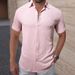 Men's Clothing Short Sleeved Shirt Textured Lapel Single Breasted Casual Shirt_viptrois.com