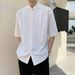 Men's Clothing New Style Stand Up Collar Loose Designer Three Dimensional Tailoring Versatile Shirt Solid Color Simple Versatile Short Sleeved Shirt_viptrois.com