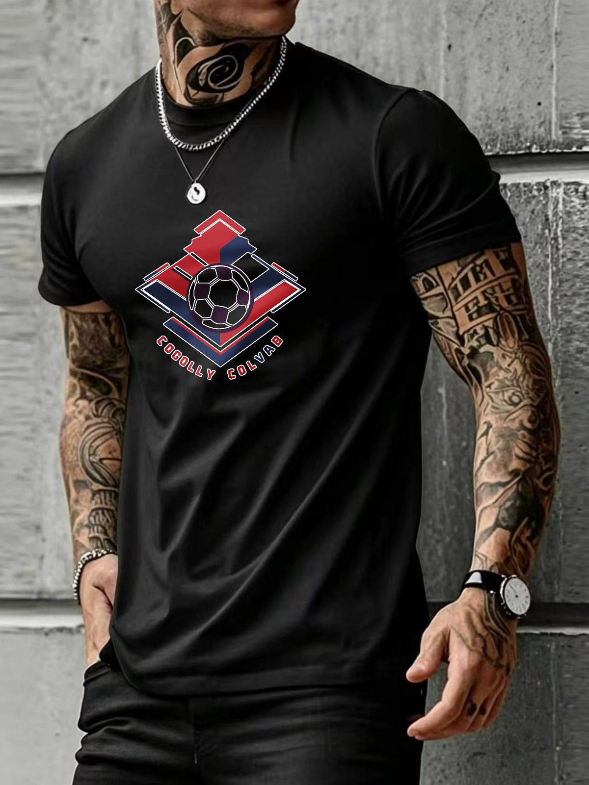 Trendy Streetwear T Shirt Football Club Logo Design Cotton Blend Fabric Men Casual Wear_viptrois.com