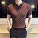 Men's Clothing Summer ice silk thin plaid lapel knitted short sleeved T shirt men's trendy fashion slim Polo shirt PL97131_viptrois.com