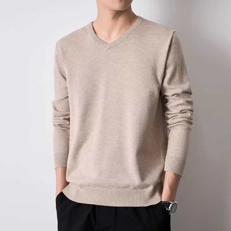 Chicken Heart V-neck Knitted Sweater, Warm Solid Color Base Sweater, Slim Fit Pullover, Thread Jacket_viptrois.com
