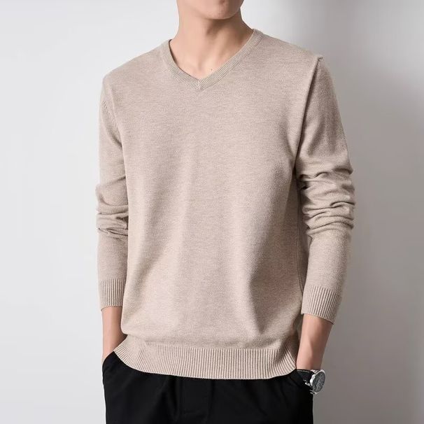 Chicken Heart V-neck Knitted Sweater, Warm Solid Color Base Sweater, Slim Fit Pullover, Thread Jacket_viptrois.com