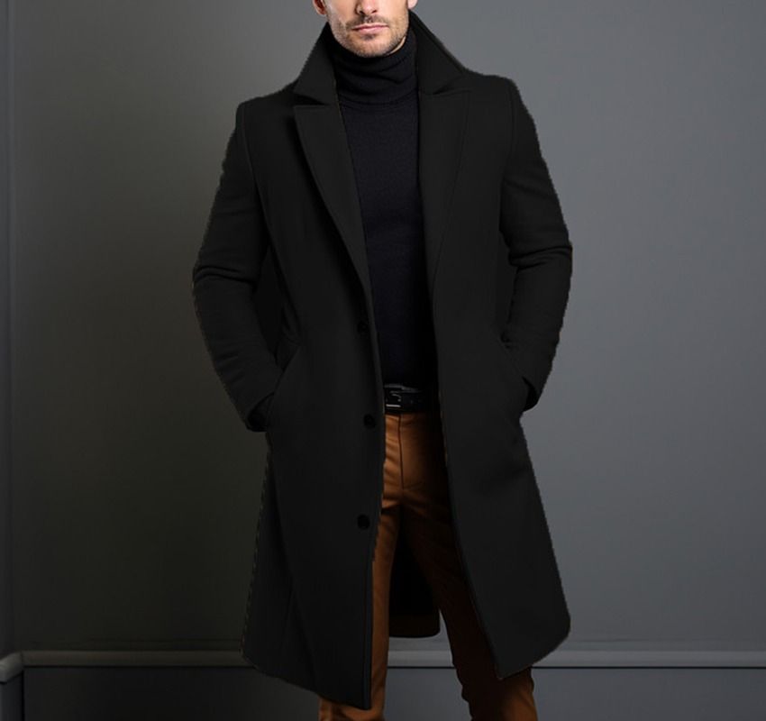 Men's Medium And Long Autumn And Winter Woolen Coat, Warm Youth Coat_viptrois.com