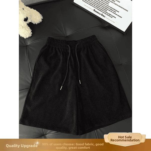Men's Herringbone Casual Shorts Summer Sports Capri Pants Comfortable Elastic Waist Wide Leg Mid-Length Simple Fashion_viptrois.com