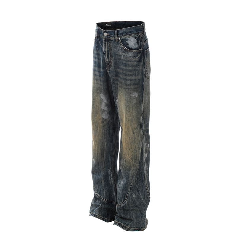 Men's Clothing High Street Vibe Distressed Blue Flared Jeans Men's Cool Slim Fit Pants_viptrois.com