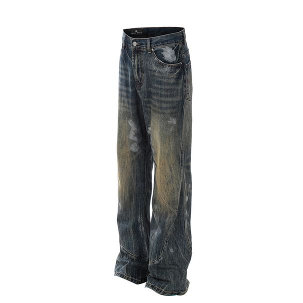 Men's Clothing High Street Vibe Distressed Blue Flared Jeans Men's Cool Slim Fit Pants_viptrois.com