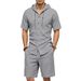 Men's Linen Hooded Shirt And Shorts Set Casual Summer Outfit Relaxed Fit Comfort-First Short Sleeve Clothing_viptrois.com