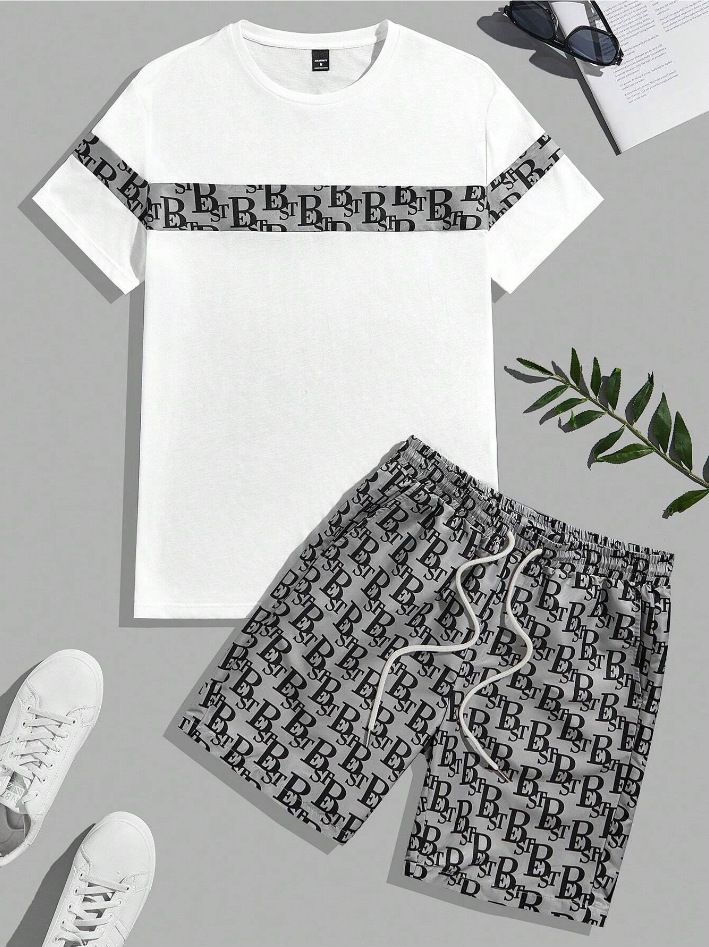 Men's Clothing Summer T Shirt Short Sleeve Shorts Suit Waffle Sports Leisure_viptrois.com