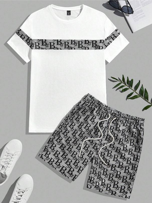 Men's Clothing Summer T Shirt Short Sleeve Shorts Suit Waffle Sports Leisure_viptrois.com