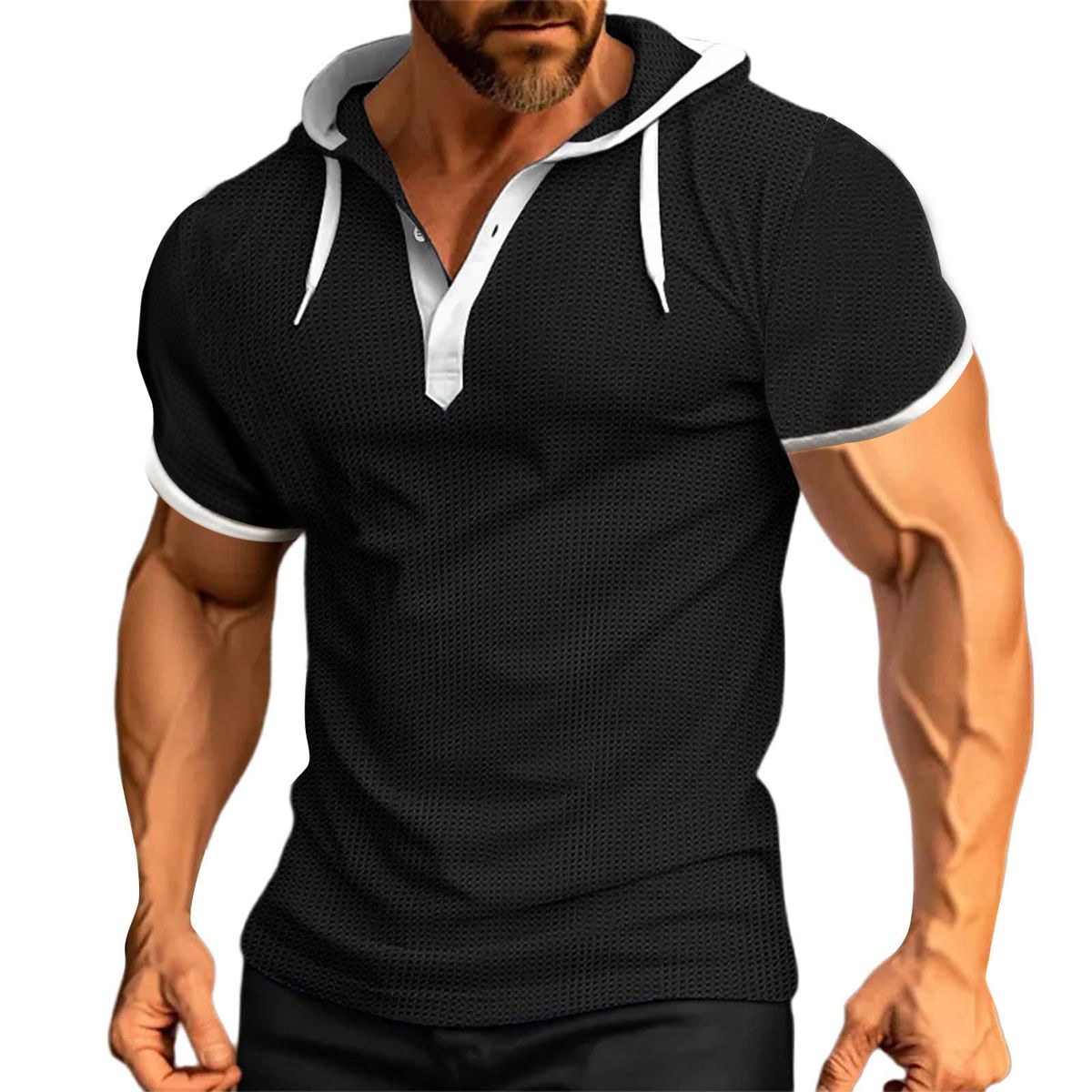 Men's Clothing Short Sleeved Polo Shirts Heavy Loose Hooded Sports Casual T Shirts_viptrois.com
