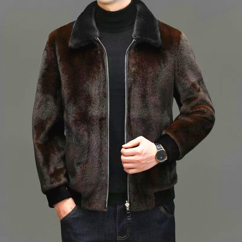 Men's Premium Faux Fur Coat Winter Thick Warm Jacket Fashionable Mink-Like Collar Stylish Outerwear For Daily & Commuting_viptrois.com