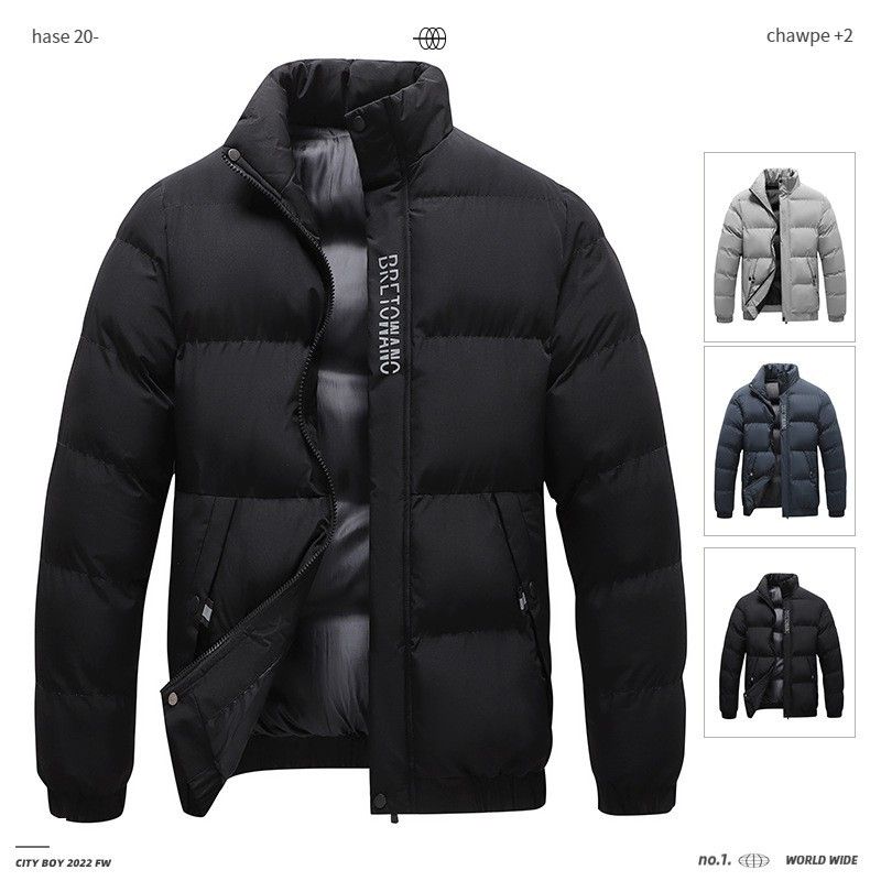 Winter New Men's Cotton Jacket Short Stand Collar Casual Coat Thickened Warm Down Cotton Jacket Solid Color Bread Jacket_viptrois.com