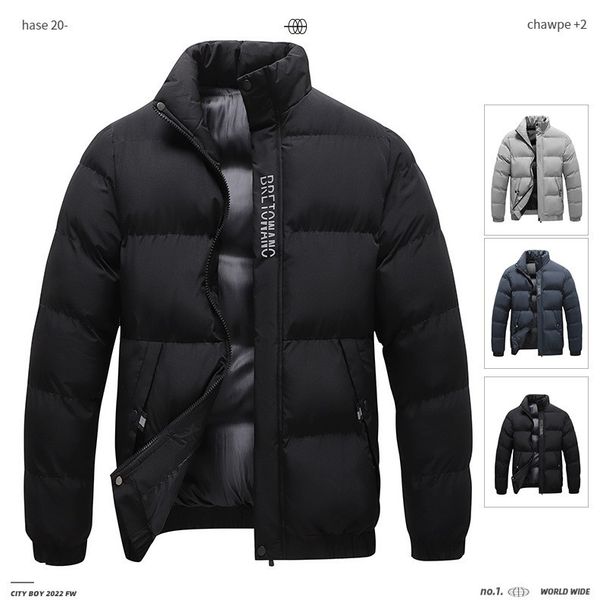 Winter New Men's Cotton Jacket Short Stand Collar Casual Coat Thickened Warm Down Cotton Jacket Solid Color Bread Jacket_viptrois.com