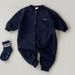 Children's Spring And Autumn Long Sleeved Letter Single Breasted Long Crawling Baby Solid Color Fashionable Crawling Clothes Children's Clothing Trend_viptrois.com
