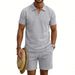 Men's Summer Polo Shirt And Shorts Set Loose Fit Waffle Knit Seagull Collar Short Sleeve Casual Style_viptrois.com