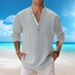 Men's Clothing Casual Beach Style Stand Up Collar Shirt Fashion V Neck Solid Color Tie Dyed Long Sleeved Cotton And Linen Shirt_viptrois.com