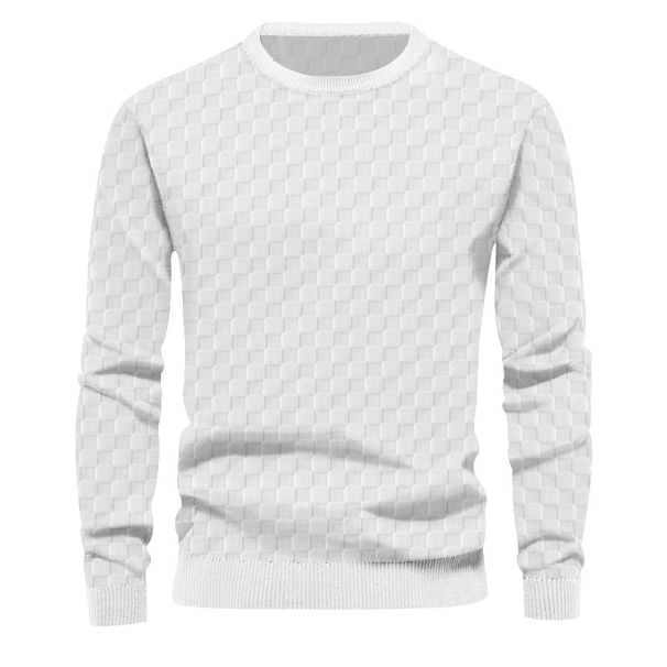 Men's Jacquard Knit Sweater – Heavyweight Geometric Crewneck Pullover (Black/Grey/Khaki) – Breathable Polyester Blend For Smart Casual Wear_viptrois.com