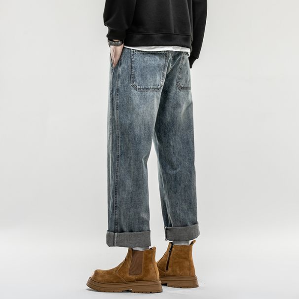 New Spring Jeans Men's Harlan Loose Trendy Brand American Retro Washed Double Craft Medium Waist Large Size Youth_viptrois.com