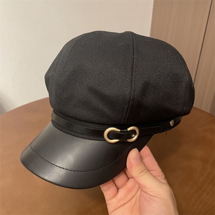 Octagonal Beret Hat For Women, Spring And Autumn Newsboy Cap, Casual Versatile Black Navy Hat, Trendy Face-Slimming_viptrois.com