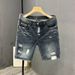 Denim Shorts, Men's New Summer High Street Distressed White Hole Slim Fit Capris, Korean Version Trend Versatile Small_viptrois.com