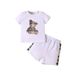Cross Border INS Infant And Young Boy Summer Style Bear Print Short Sleeved Top Splicing Plaid Shorts Suit_viptrois.com