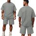 Men's Clothing Men's Summer New Jacquard Plaid Short Sleeved T Shirt Loose Large Size Straight Casual Shorts Suit_viptrois.com
