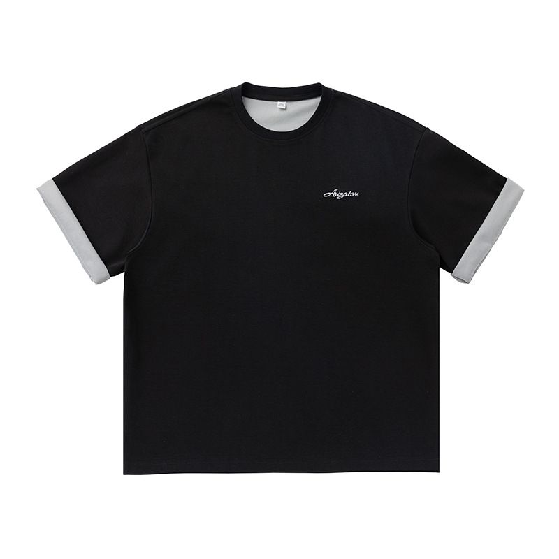 Monochrome Man- Old Money Style Double-Sided Air Layer Short T-Shirt Men's Summer New Texture Light Letter Embroidery Half Sleeve_viptrois.com