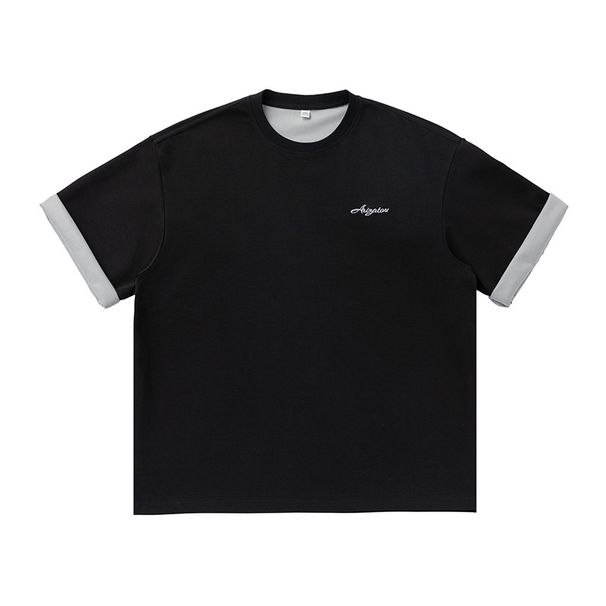 Monochrome Man- Old Money Style Double-Sided Air Layer Short T-Shirt Men's Summer New Texture Light Letter Embroidery Half Sleeve_viptrois.com