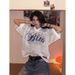 Mesh Letter Print V-neck Short-sleeve T-shirt , Summer Hollow-out Short Jersey, Loose-fitting Top For Both Men_viptrois.com