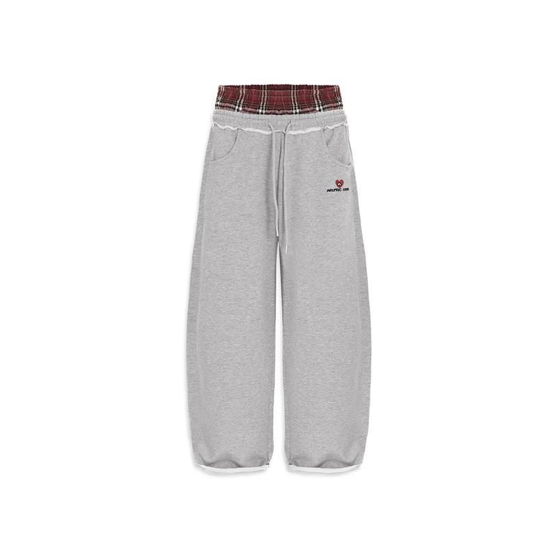 Men's Clothing American Retro College Style Sports Leisure Loose Men's Double Waist Fake Two Piece Sweatpants_viptrois.com