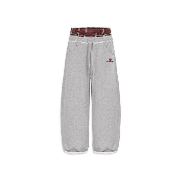 Men's Clothing American Retro College Style Sports Leisure Loose Men's Double Waist Fake Two Piece Sweatpants_viptrois.com