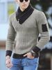 1 2023 New European And American Style Scarf Collar Knitted Pullover Long Sleeve Men's Patchwork Sweater Jacket_viptrois.com