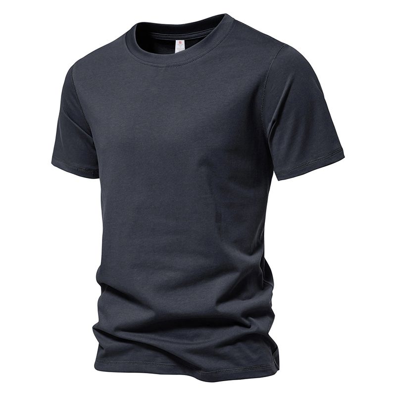 Kurzarm-Basic-Top Für Herren, Lässig, 100 % Baumwolle, Normale Passform, O-Ausschnitt, T-Shirts, Schwarz, Weiß, Marinegrau_viptrois.com