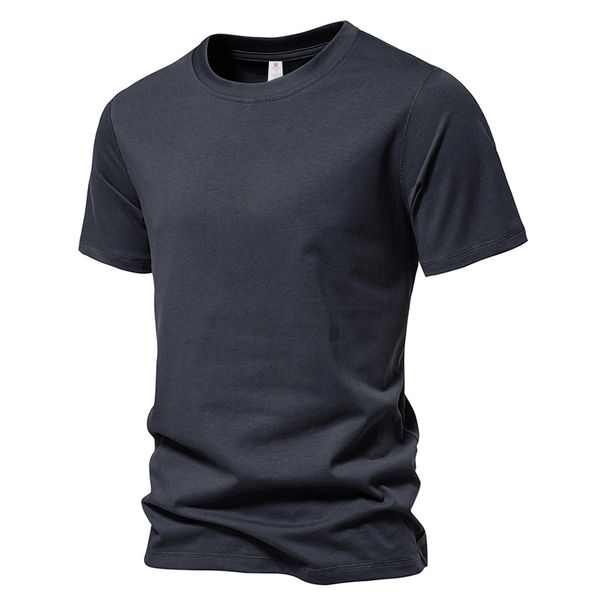 Kurzarm-Basic-Top Für Herren, Lässig, 100 % Baumwolle, Normale Passform, O-Ausschnitt, T-Shirts, Schwarz, Weiß, Marinegrau_viptrois.com