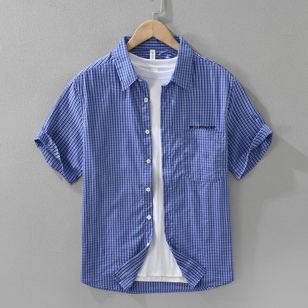 Classic Checkered Short Sleeved Shirt For Men, Fashionable And Versatile, Artistic And Casual Loose Top_viptrois.com