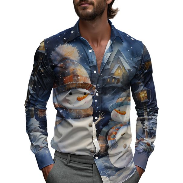 Seasonal Fashion Christmas Mens Shirt Spring Single Breasted Lapel Design Shirt New Daily Fashion Casual Loose Comfortable_viptrois.com