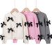 Mother & Kids Girls' Knit Cardigan With Bow - Soft Cotton Sweater For Toddlers & Kids (3-8 Years) - White/Pink/Red/Gray_viptrois.com