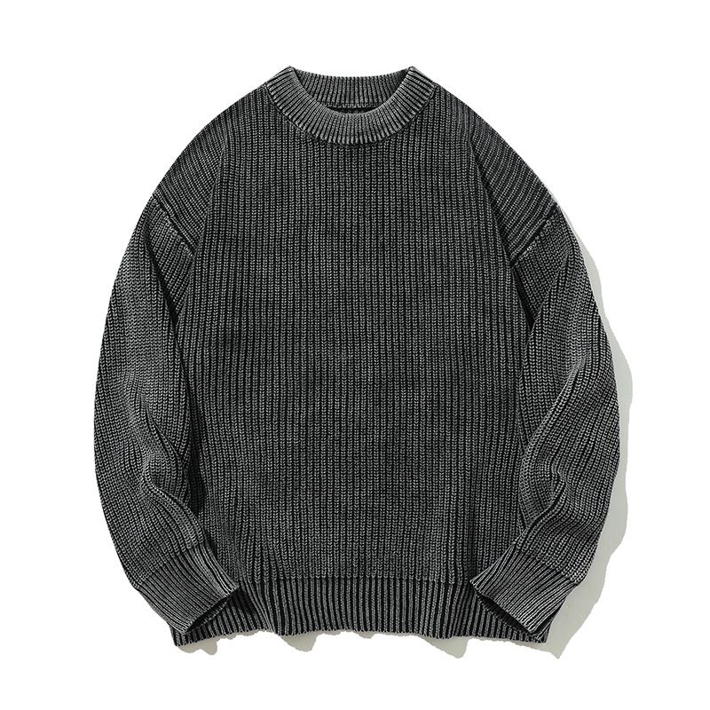 Men’s Japanese-Inspired Oversized Knit Sweater - Minimalist Crewneck In Dark Gray / Coffee / Army Green (M-3XL)_viptrois.com