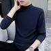 Autumn Winter 95% Cotton Long Sleeve T-Shirt Solid Color Thickened Mid-Neck Base Shirt High Neck Warm Men's Clothing_viptrois.com