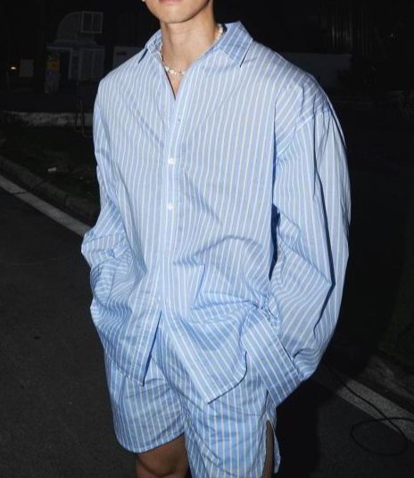 Summer Casual Lazy Style Set Loose Striped Shirt_viptrois.com