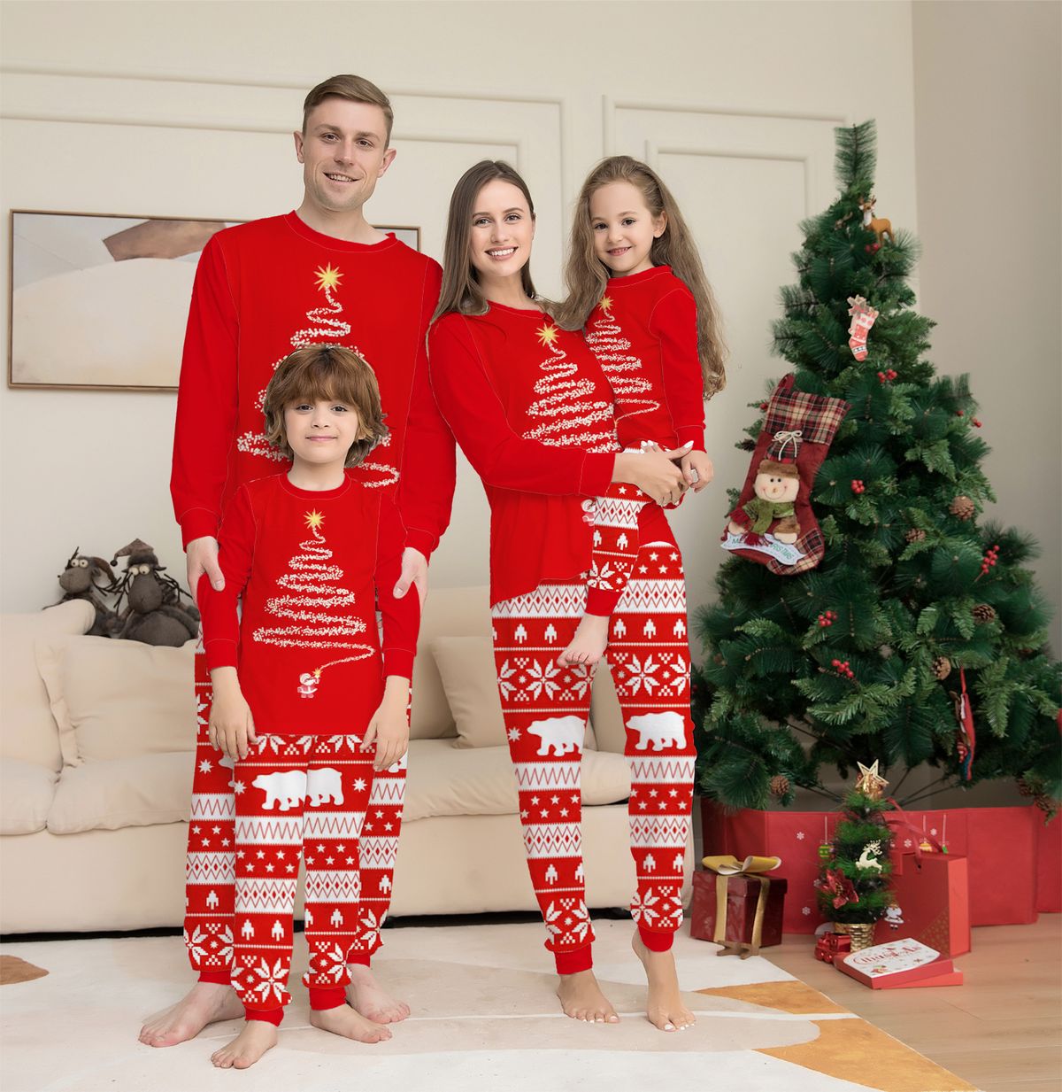 Christmas Home dress printed pajamas Christmas family crew-neck long-sleeved suit_viptrois.com