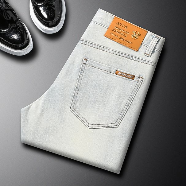 Summer New Light Blue Denim Long For Men Youth Casual Slim Fit Straight Fashion Versatile Cropped Pants_viptrois.com