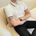 Ciphertext Hair New Men's Black And White Striped Contrasting Color Lapel Polo Shirt, Light Business Casual Youth Short-sleeved T-shirt_viptrois.com