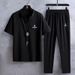 Men's Clothing Short Sleeved Ice Silk Linen Suit Men's Summer Large Size Loose Mid Sleeve T Shirt Cotton And Linen Dad Two Piece Suit_viptrois.com