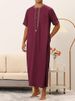 New Muslim Men's Short Sleeve Embroidered Cotton Arabian Robe_viptrois.com