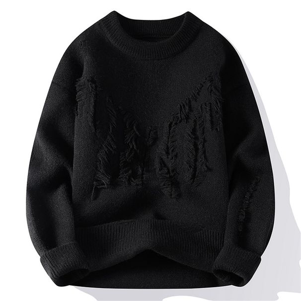 2026 Knitwear Lazy-Fashion Knit Pullovers Men Round Collar Broken Hole Long Sleeve Loose Thicken Sweater_viptrois.com