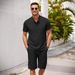 Men's Clothing New Men's Casual Henry Shirt Tops Shorts Sports Suit_viptrois.com