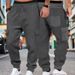 Men’s Heavyweight Jacquard Checkered Workwear Pants – Relaxed Fit Utility Trousers With Drawstring Waist (95% Polyester)_viptrois.com